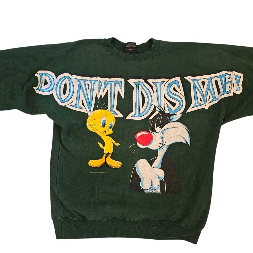 90s Looney Tunes Tweety Graphic Sweatshirt Green Sylvester Sz M Garment Graphics